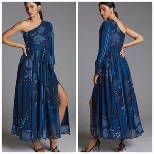 Anthropologie Nikita Mhaisalkar One Shoulder Chiffon Maxi Dress $260 Medium
